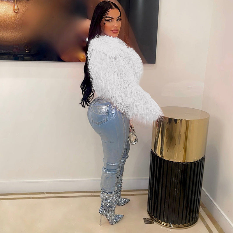 Autumn and winter new fur coat for women ins Internet Celebrity Style Unique Imitation Beach Wool Ultra Short Furry Top