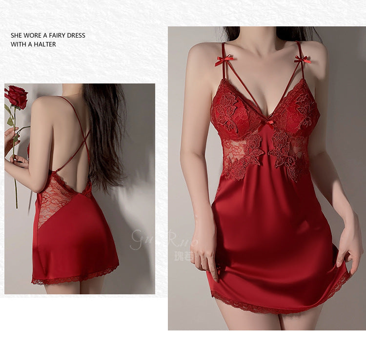 DZ Magnificent Summer Plus Size Nightdress with Chest Pads, Gathered Backless Strap Nightgown, Robe, Women's Homewear Set4372