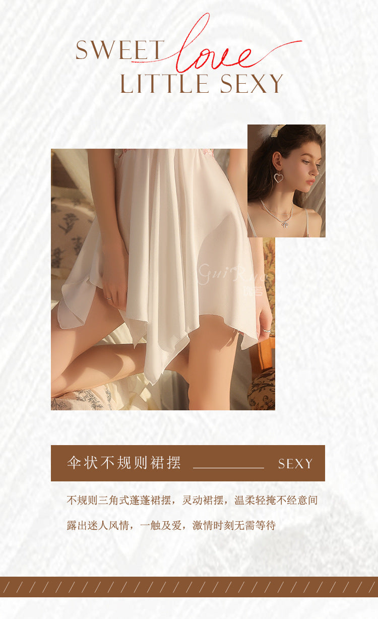 DZ Gorgeous Hot Padded Nightdress Light Luxury Mesh Backless Sexy Silky Satin Nightgown Homewear Set5228