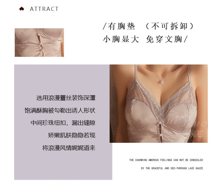 DZ Magnificent and fiery deep V Padded Bra Lingerie Pure Desire Backless Sexy Jacquard Nightdress Robe Home Set C5630